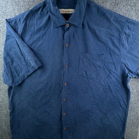 Tommy Bahama Men Silk Button Up Shirt Short Sleeve Hawaiian Blue XLX Wide Floral - Picture 1 of 14